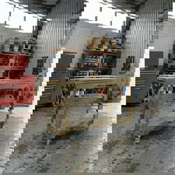 Arbor Garden Solutions Indoor/outdoor workbench, pressure treated bench with double shelf and wheels