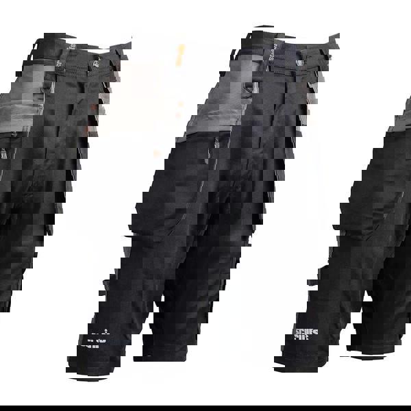 Scruffs Worker Plus Holster Mens Multi Pocket Cargo Shorts, black and grey work shorts with multiple pocket designs for tool storage and durability.