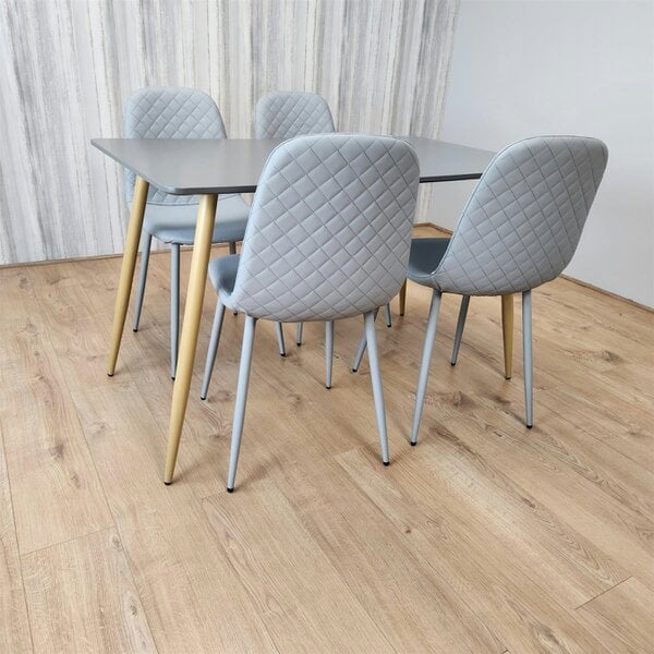 Kosy Koala Dining Table Set of 4 Wooden Grey Table with 4 Grey Gem Patterend Chairs