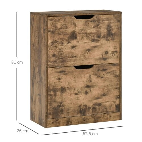 Bobobiy Industrial Shoe Cabinet with 2 Flip Drawers, Narrow Shoe Storage Cabinet for 12 Pairs, Rustic Brown