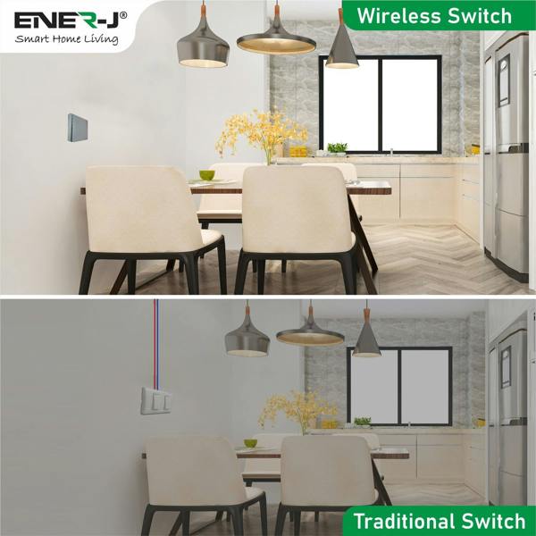 ENER-J 1 Gang Wireless Kinetic Switch, Silver + 500W RF Receiver