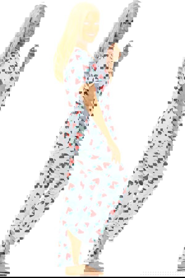 Camille Womens Blue Strawberry Spandex Full Length Pyjama Set