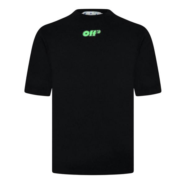 Off White Mens Genie Crew Neck Regular T-Shirt - Black/Fluorescent Green - 