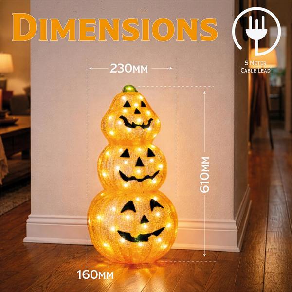 Fxlab 80L White LED Acrylic Pumpkin Outdoor Halloween Decoration with  5m Lead Cable BS IP20 Transformer Timer 6 18H