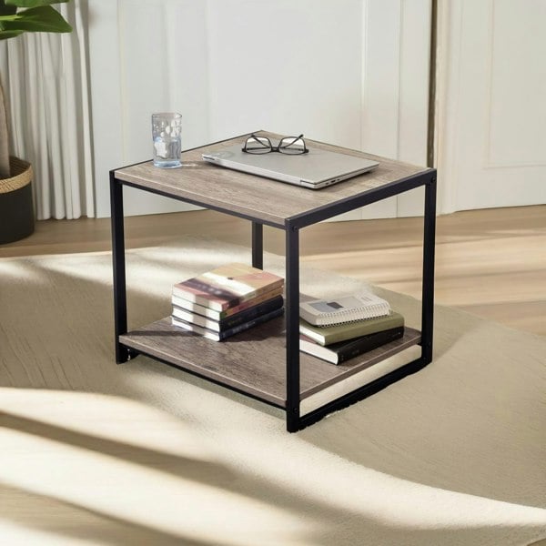 Rafaelo Mobilia Industrial 2 Tier Side Table Rustic