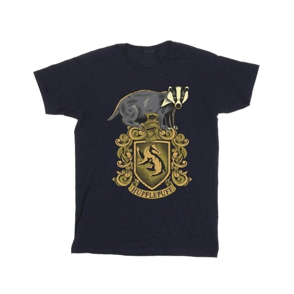 Harry Potter Mens Hufflepuff Sketch Crest T-Shirt - Navy Blue