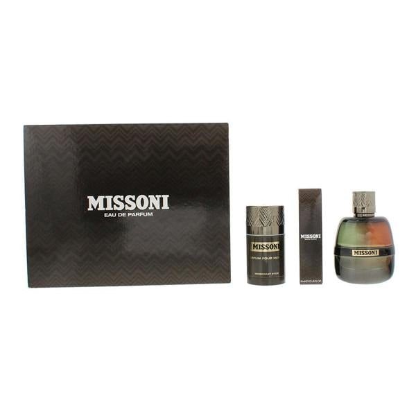 Missoni Eau de Parfum 100ml, 10ml Travel Spray + Deodorant Stick 75g Gift Set for Him