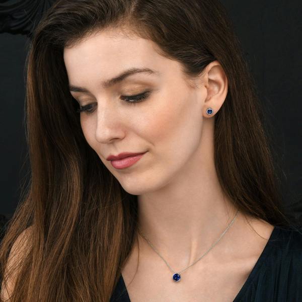 namana 925 Sterling Silver Dark Blue Solitaire Bezel Set Stud Earrings for Women