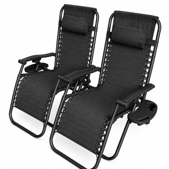 Neo Black Zero Gravity Recliner Garden Sun Loungers x2