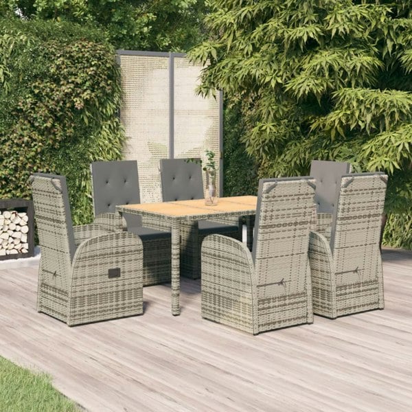 Berkfield 7 Piece Garden Dining Set Grey Poly Rattan&Solid Wood Acacia