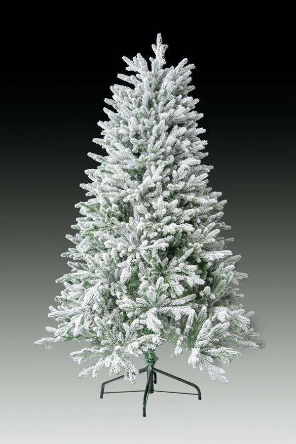 6ft to 7ft Frosted Snow Flocked Green Oregon Pine Artificial Christmas Trees with Hinged Branches image 1