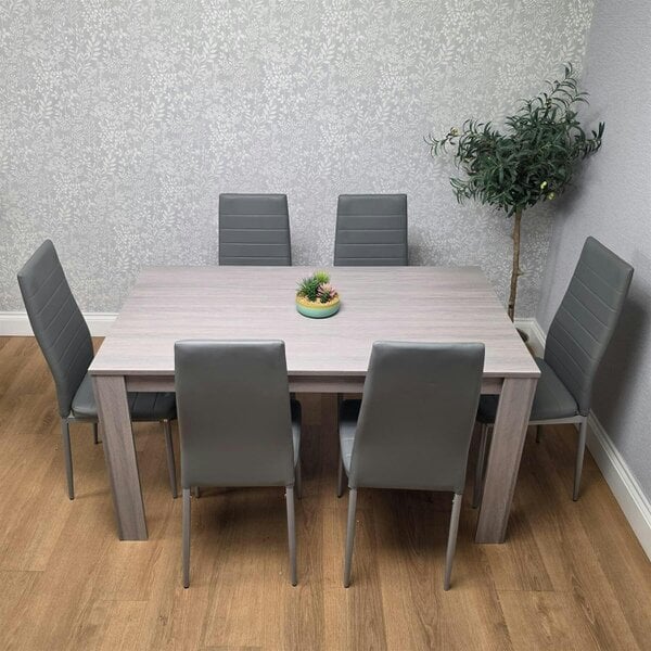 Kosy Koala Modern Dining Table Set With 6 Grey Faux Leather Chairs Dining Room Furniture