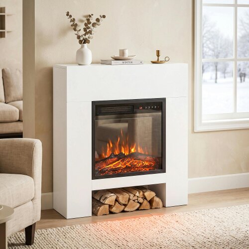 HOMCOM Freestanding Electric Fireplace Suite, Open Shelf, 30", 900W/1800W