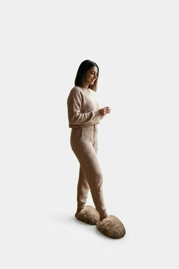 Nadia Fluffy Faux Fur Slippers - Camel_wb