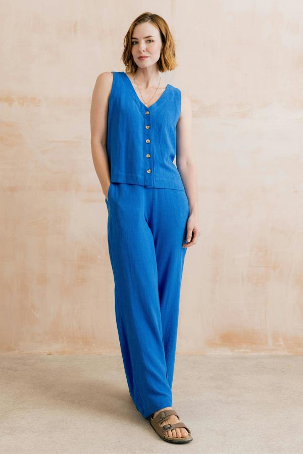 Lily & Me Grace Wide Leg Linen Blend Trousers Cobalt