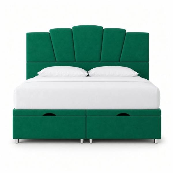Great British Beds John Art Deco Divan Ottoman Bed - Green Plush