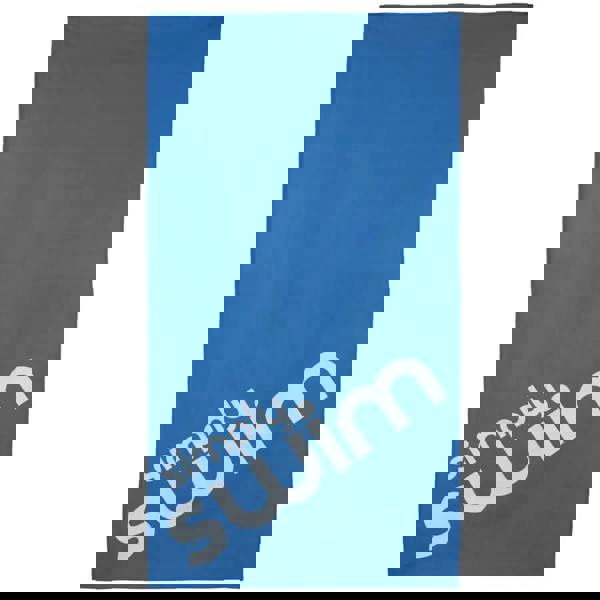 Simply Swim large microfibre towel in blue with white text