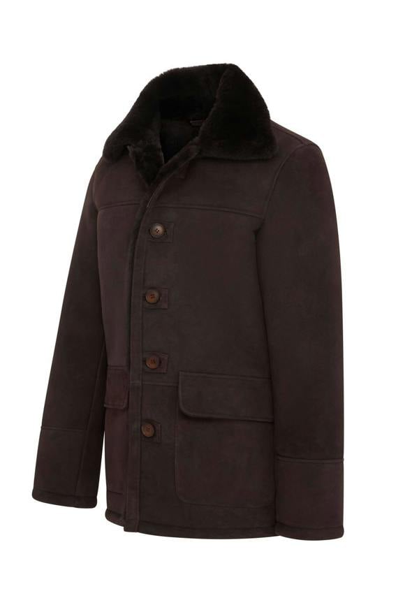Infinity Leather Mens Brown Shearling Sheepskin Car Coat - Elverum