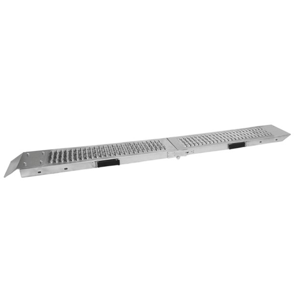 Durable aluminum foldable motorbike ramp with a textured surface for grip, featuring a lightweight, portable design for easy storage