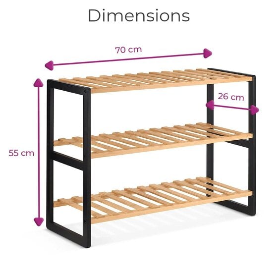 Neo Black Natural 3-Tier Bamboo Shoe Rack Stand Natural Wooden Shoe Storage Shelf for Hallway Bedroom Bathroom