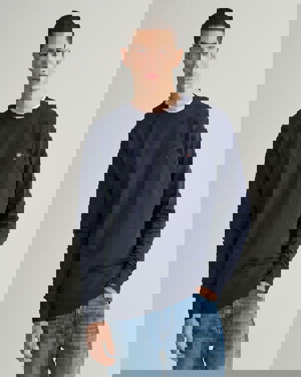 GANT Mens Regular Fit Shield Logo Crew Neck Sweatshirt - 433 Evening Blue