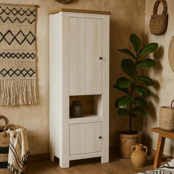 Wyld Haus Tipsyfern White and Natural Oak Wood 2 Door Cabinet