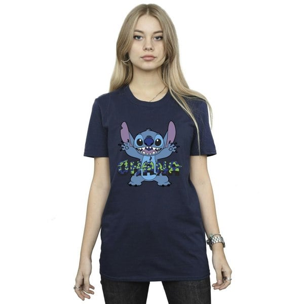 Disney Womens/Ladies Lilo And Stitch Ohana Blue Glitch Cotton Boyfriend T-Shirt - Navy Blue