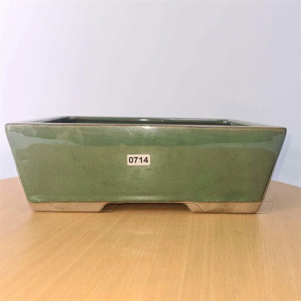 25cm Glazed Bonsai Pot | Rectangle | 25cm x 18cm x 9cm | Green - Yorkshire Bonsai