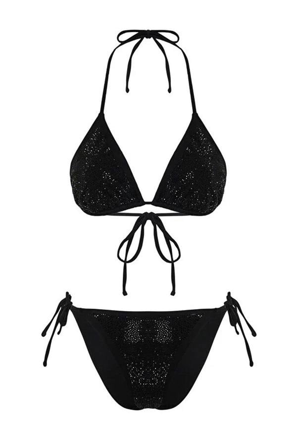 WOVCOR Stone Print Triangle Covered Brazilian Regular Waist Bikini Set