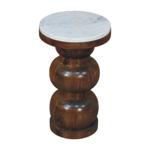 Artisan Furniture Solid Wood Marble Top Bulla Side Table, Brown