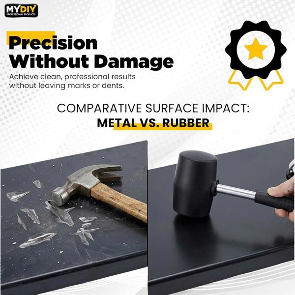 MY DIY PROFESSIONAL PRODUCTS Rubber Mallet Hammer 21oz - Non-Mark Rubber Hammer with Anti-Slip Grip for Woodworking & Home DIY Projects