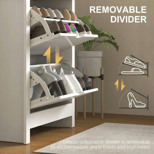 Wyld Haus Sakeno High Gloss White Slim Shoe Cabinet With 2 Flip Drawers For 12 Pairs