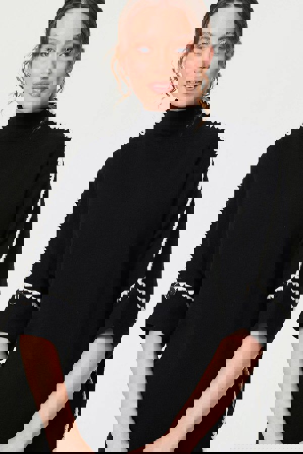 Black | Contrast Trim 3/4 Sleeve Jumper
