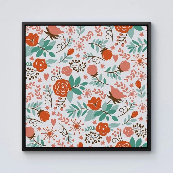 Warren Reed Orange Floral Pattern Framed Canvas