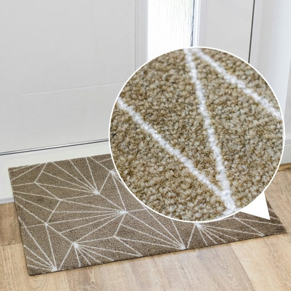 JVL Mega Mat Machine Washable Entrance Runner and Doormat Set, Brown Geo