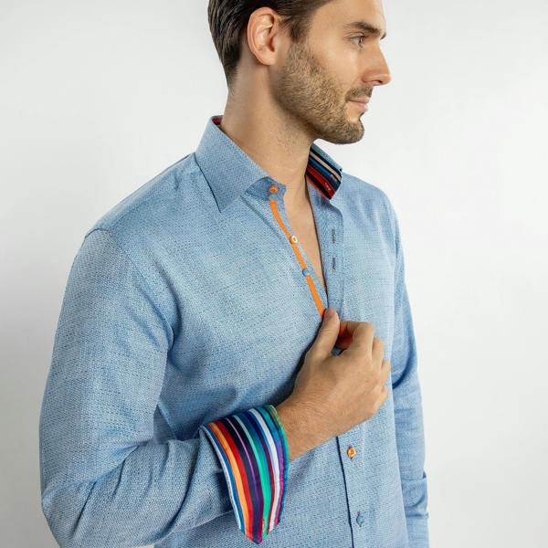 KNITTED  CLASSIC JACQUARD SHIRT WITH MULTICOLOURED STRIPE INSERT - Premium Men's Patterned Shirt by Claudio Lugli | Bold Design, Tailored Fit, Best Printed Shirts