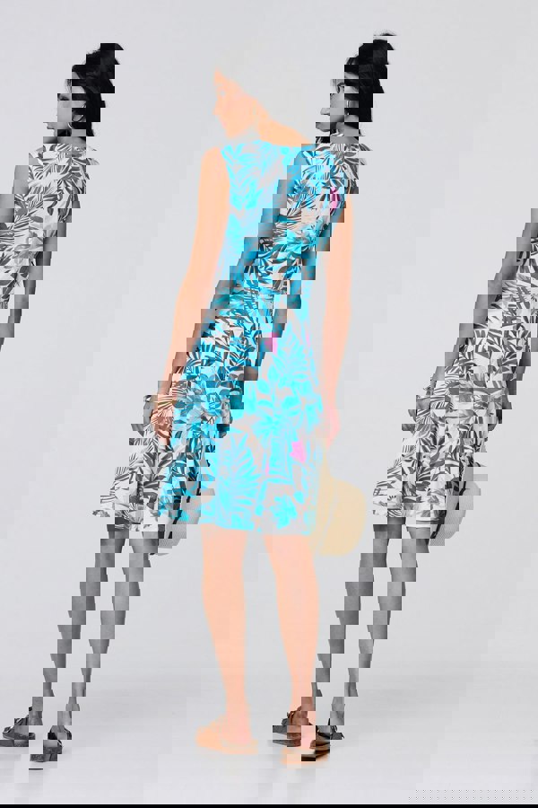 Blue | Tropical Print Sleeveless Knee Length Dress