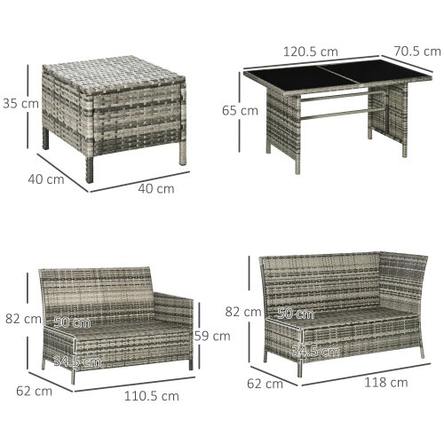 Wyld Haus Tasu Rattan Orange And Grey 7 Seater Outdoor Sofa Set With Cushions And Glass Tables