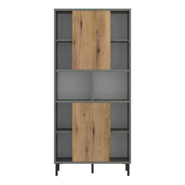 Wyld Haus Spentrup Green Olive and Natural Oak Wood Bookcase 2 Door