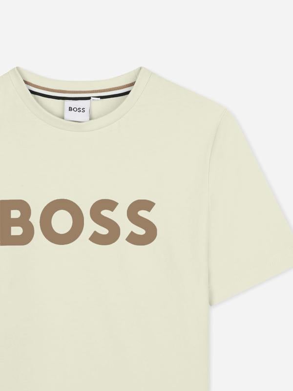 BOSS Boys Logo Print T-Shirt in Ivory