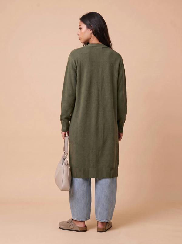 Urban Bliss Longline Patch Pocket Cardigan Khaki