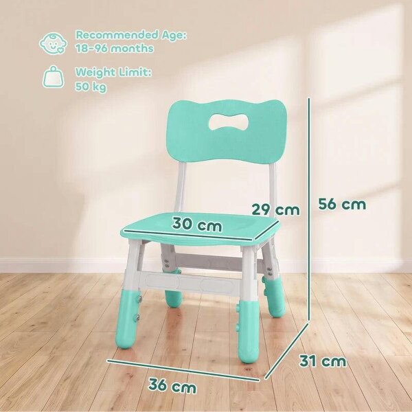2 PCS Kids Desk Chairs, 3 Level Height Adjustable Children's Chairs with Backrest for 1.5-8 Years, Max Load 50KG, Green