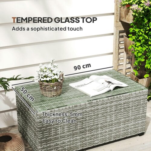 Wyld Haus Vimi 90cm Rattan Light Grey Glass Top Side Table