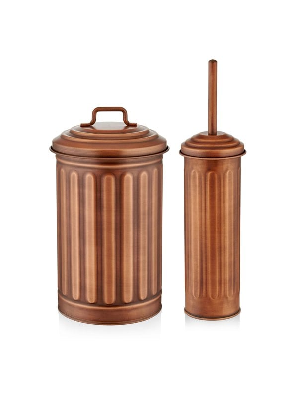 Rozi Copper Waste Bin & Toilet Brush Set