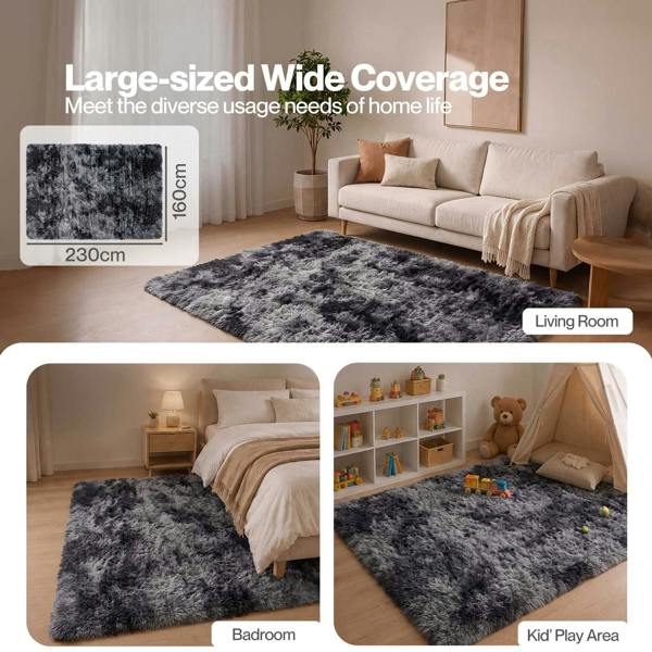 Marlow Rug Fluffy Plush Shaggy Soft Carpet Anti Shedding for Living Room Grey