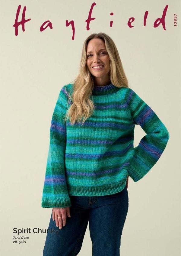 Hayfield Spirit Chunky Knitting Pattern 10857, Sweaters for Women, 28 - 54 Inches