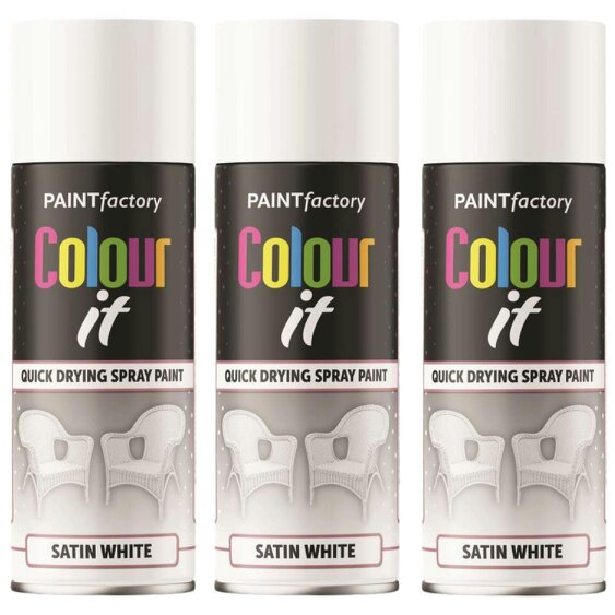 Paint Factory 3X  White Satin Spray Paint 400ml