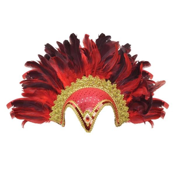 Bristol Novelty Womens/Ladies Jewel Plume Feather Helmet - Red/Gold - 