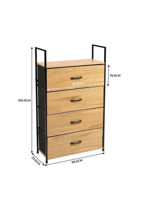 Living and Home Freestanding 4-Drawer Wood and Fabric Storage Cabinet