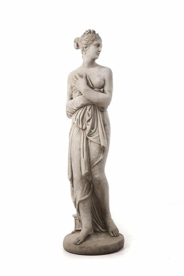 Large Stone Cast Pandora Lady Statue on Column